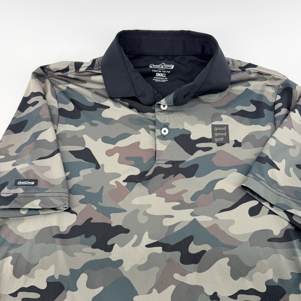 Good Good Golf Fighting For Par Camo Performance Polo Shirt Small Gray Green
